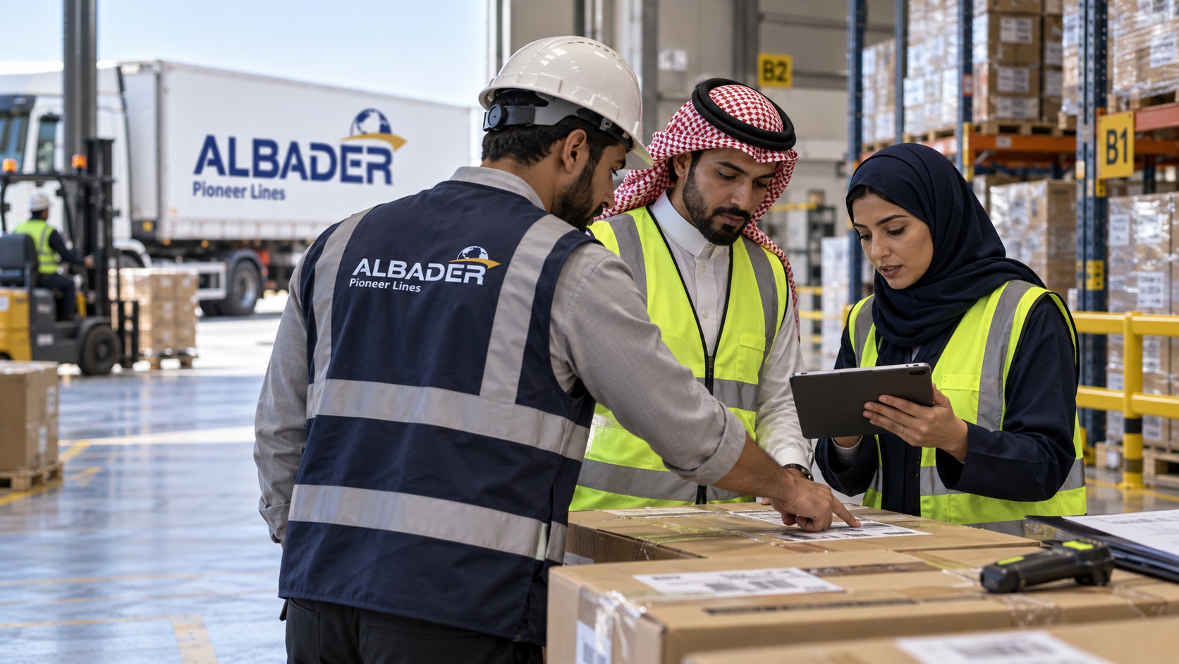 Warehouse team reviewing a shipment